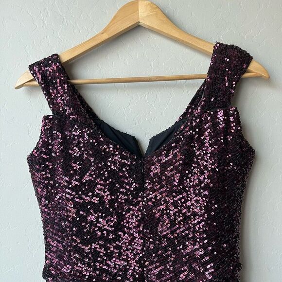 Rene Ruiz Gown Burgundy‎ Off the Shoulder Sequin Cocktail Formal Maxi Dress Sz 4 - Picture 9 of 12